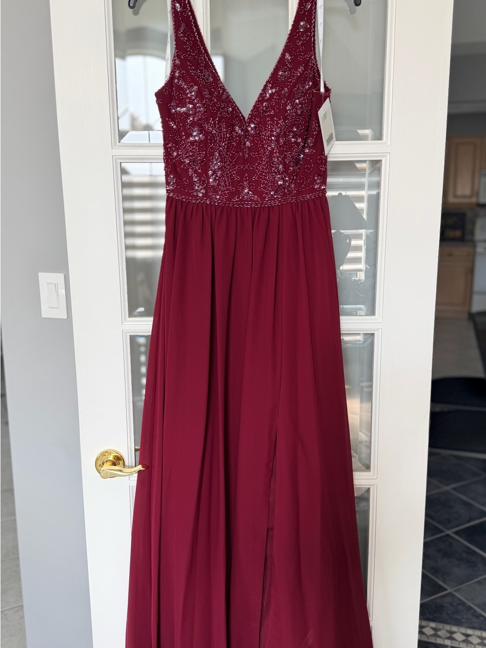 Sleeveless V-Neck Burgundy Evening Dress